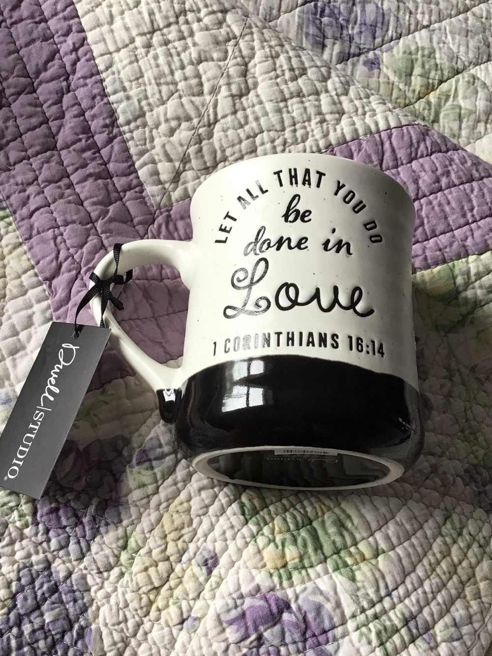 NWT Huge White Mug with Black Base and Lettering